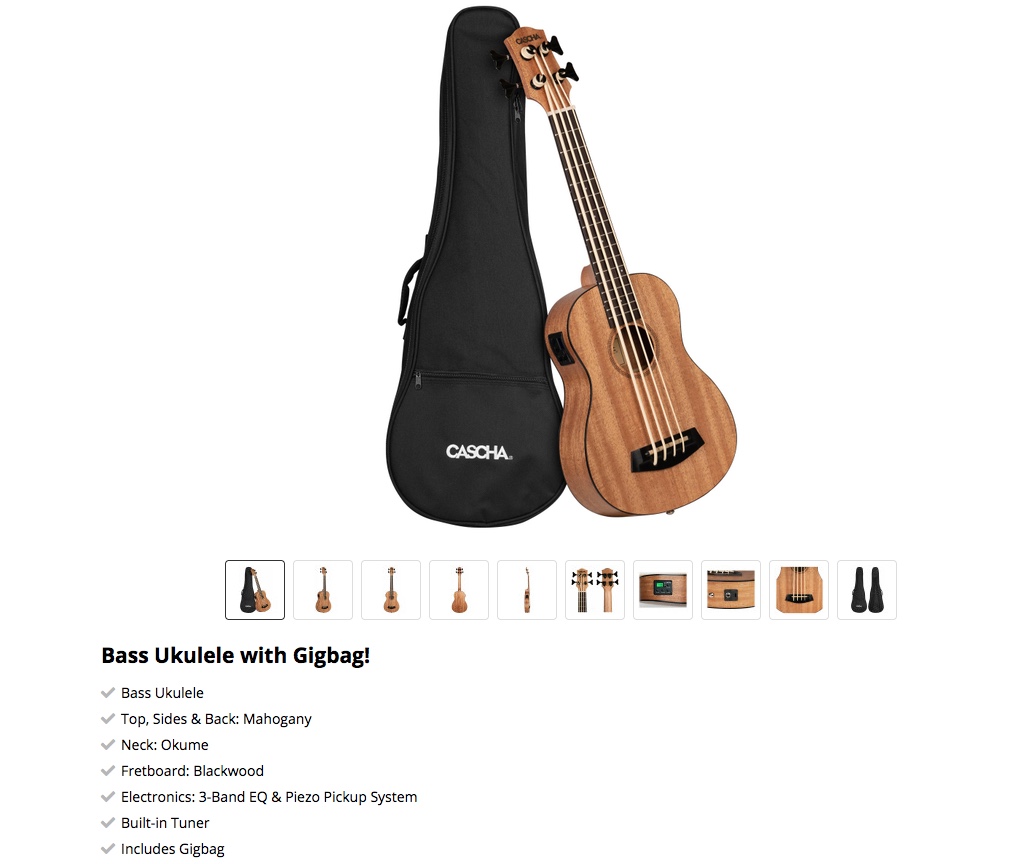 Cascha Bass Mahogany Ukulele Acoustic Electric